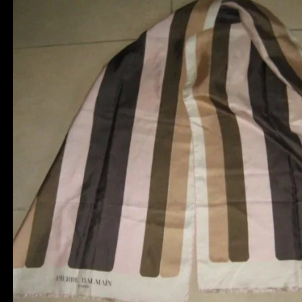 β€οΈAmazing PIERRE BALMAIN PARIS Pink Tan Light Brown White Long Shawl Silk Scarf